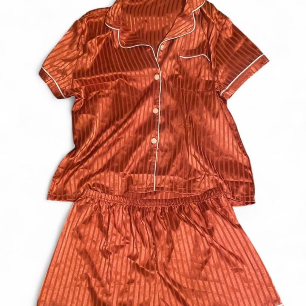 Women's Satin Pajama Set in Rust (NEVER WORN)